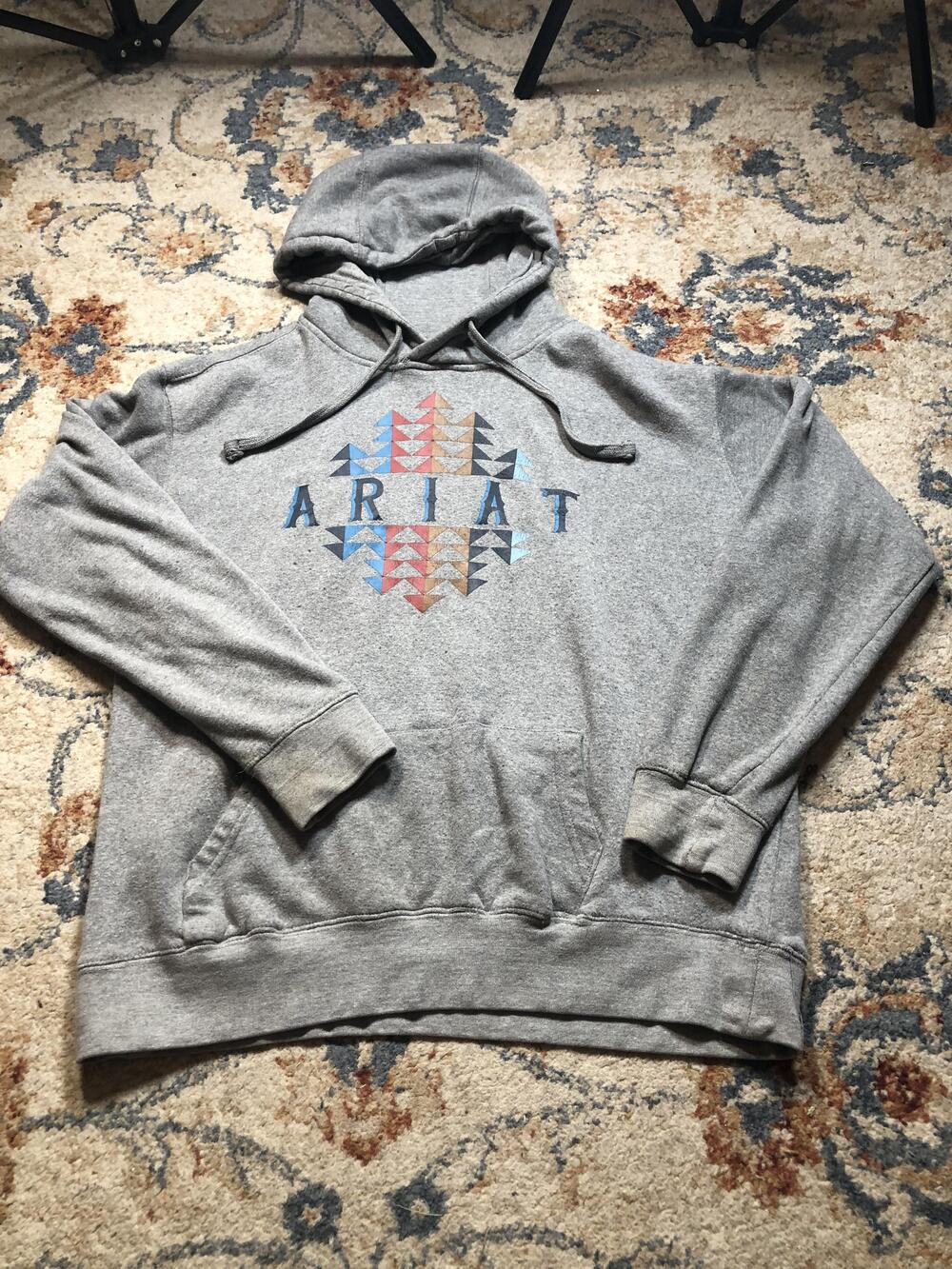 Ariat Hoodie Womens Small Gray Aztec Graphic Pullover Sweatshirt Western Style
